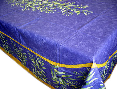 French coated tablecloth (olives. blue)